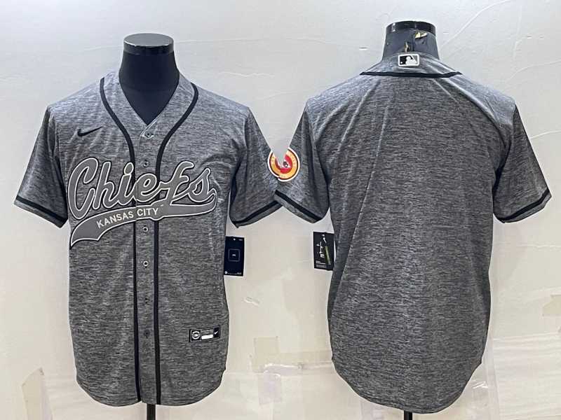 Mens Kansas City Chiefs Blank Grey With Patch Cool Base Stitched Baseball Jersey